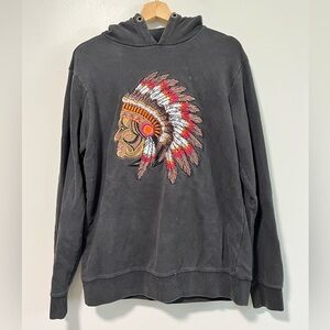 Anerkjendt Men’s Black-Brown Embroidered Graphic Hoodie - Size M